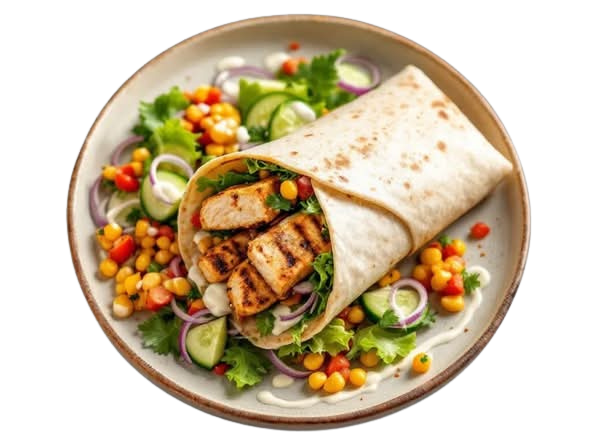 Souvlaki wrap and salad bowl