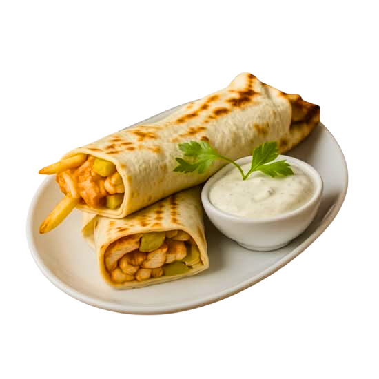 Shawarma wraps with dip and fries